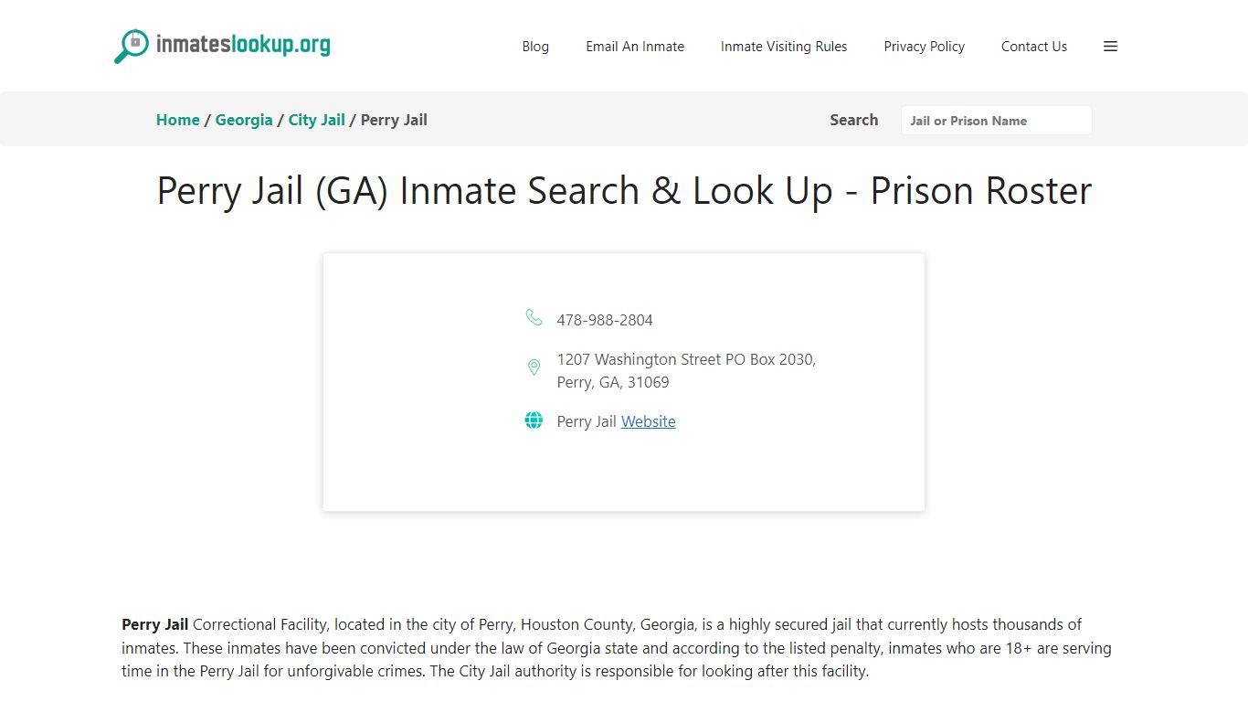Perry Jail (GA) Inmate Search & Look Up - Prison Roster